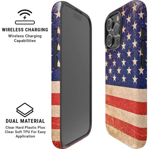 Distressed American Flag iPhone 16 Pro Magsafe Impact Case